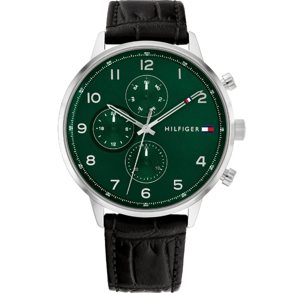 Tommy Hilfiger Leondale Brown Leather Strap Green Dial Chronograph Quartz Watch for Gents - 1791985