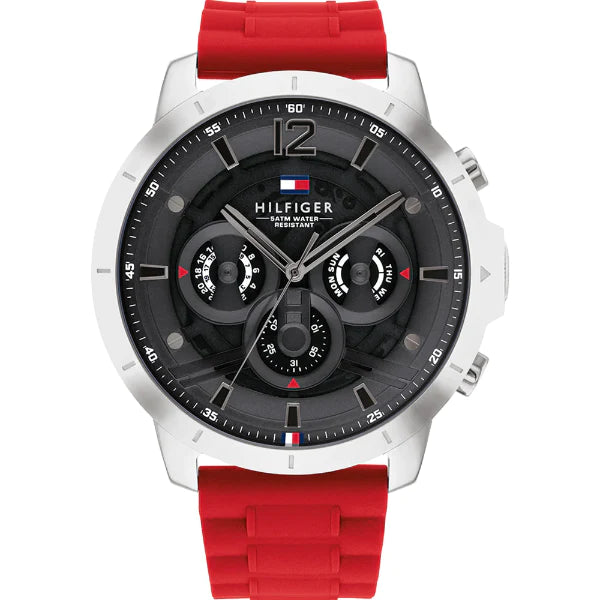 Tommy Hilfiger Luce Red Silicone Strap Black Dial Chronograph Quartz Watch for Gents - 1710490