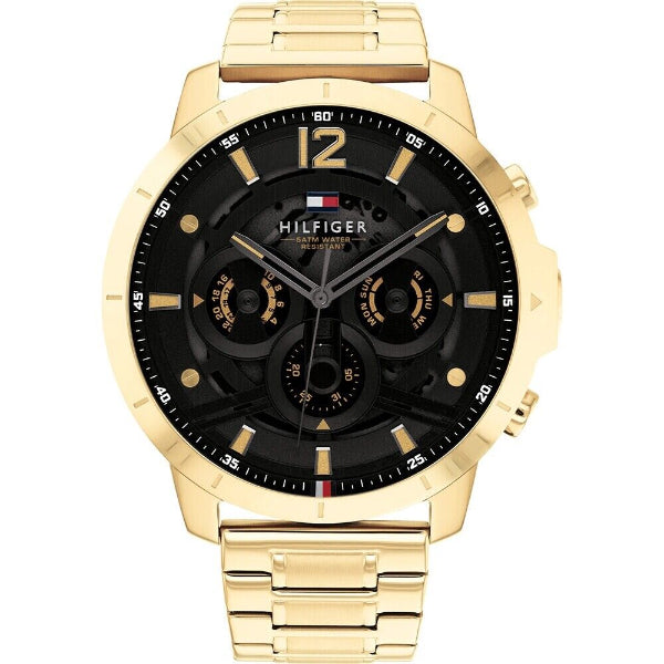 Tommy Hilfiger Luce Gold Stainless Steel Black Dial Chronograph Quartz Watch for Gents - 1710511