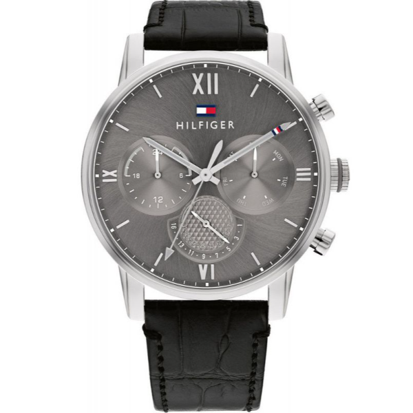 Tommy Hilfiger Sullivan Black Leather Strap Grey Dial Chronograph Quartz Watch for Gents - 1791883