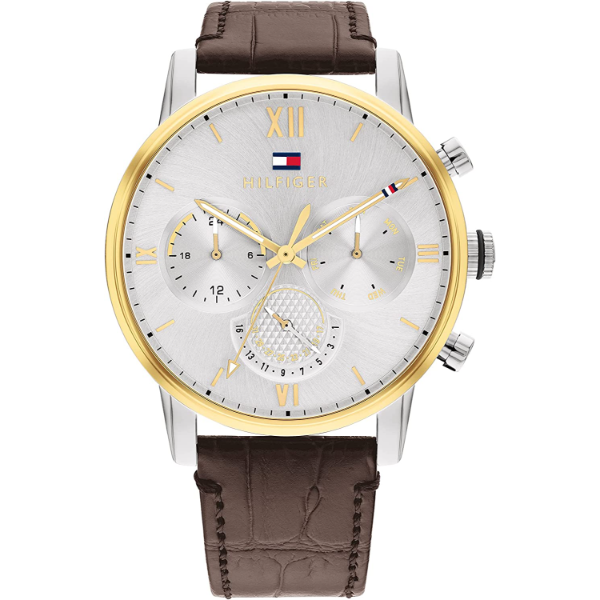 Tommy Hilfiger Sullivan Brown Leather Strap Silver Dial Chronograph Quartz Watch for Gents - 1791884