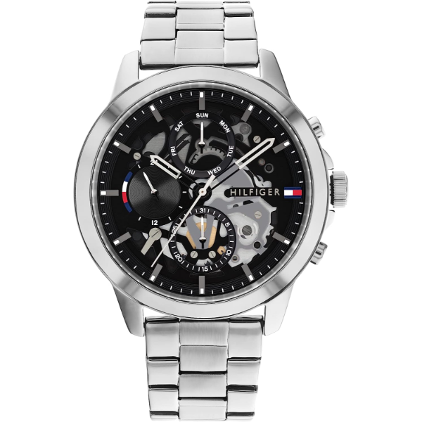 Tommy Hilfiger Henry Silver Stainless Steel Black Dial Chronograph Quartz Watch for Gents - 1710477