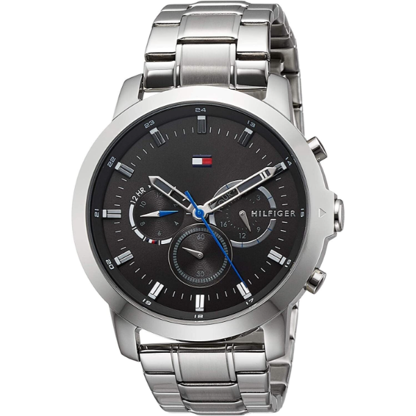 Tommy Hilfiger Jameson Silver Stainless Steel Black Dial Chronograph Quartz Watch for Gents - 1791794