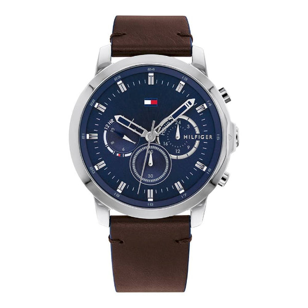 Tommy Hilfiger Jameson Brown Leather Strap Blue Dial Chronograph Quartz Watch for Gents - 1791797