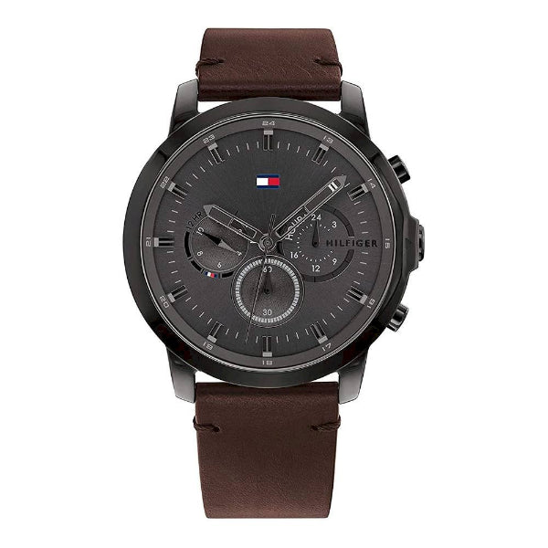 Tommy Hilfiger Jameson Brown Leather Strap Grey Dial Chronograph Quartz Watch for Gents - 1791799