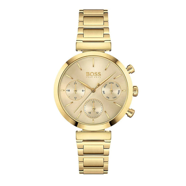 HUGO BOSS Flawless Gold Mesh Bracelet Gold Dial Chronograph Quartz Watch for Ladies - 1502532