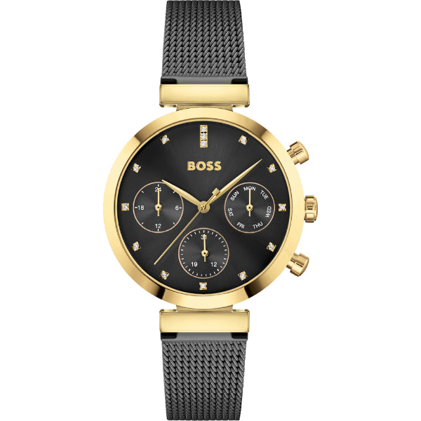 HUGO BOSS Flawless Black Mesh Bracelet Black Dial Chronograph Quartz Watch for Ladies - 1502627