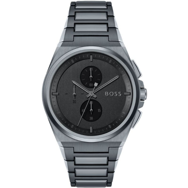 HUGO BOSS Steer GQ Grey Stainless Steel Grey Dial Chronograph Quartz Watch for Gents - 1513996