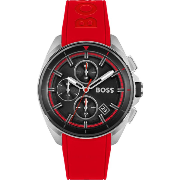 HUGO BOSS Volane Red Silicone Strap Black Dial Chronograph Quartz Watch for Gents - 1513959