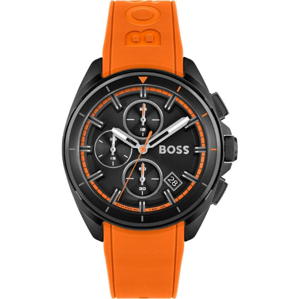 HUGO BOSS Volane Orange Silicone Strap Black Dial Chronograph Quartz Watch for Gents - 1513957