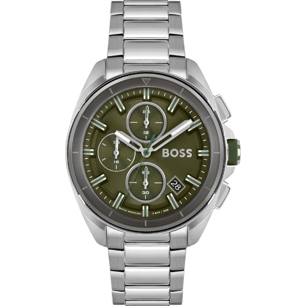 HUGO BOSS Volane Silver Stainless Steel Green Dial Chronograph Quartz Watch for Gents - 1513951