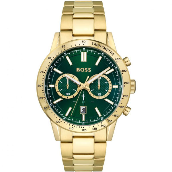 HUGO BOSS Allure Gold Stainless Steel Green Dial Chronograph Quartz Watch for Gents - 1513923