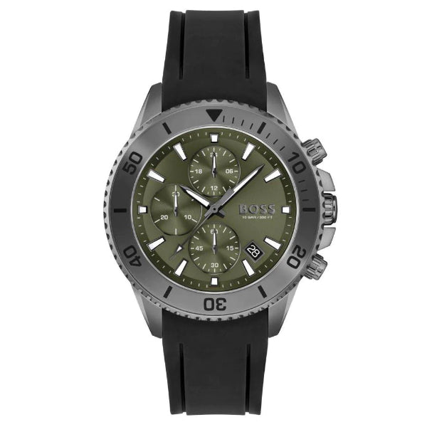HUGO BOSS Admiral Black Silicone Strap Green Dial Chronograph Quartz Watch for Gents - 1513967