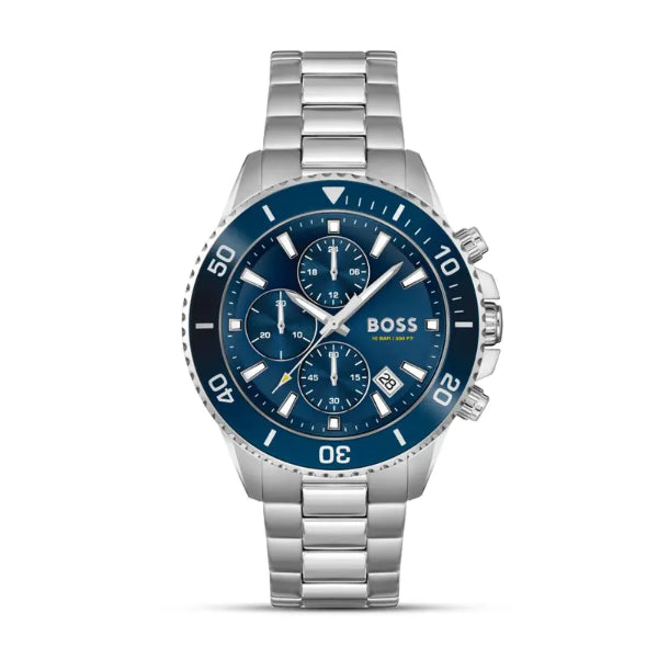 HUGO BOSS Admiral Silver Stainless Steel Blue Dial Chronograph Quartz Watch for Gents - 1513907