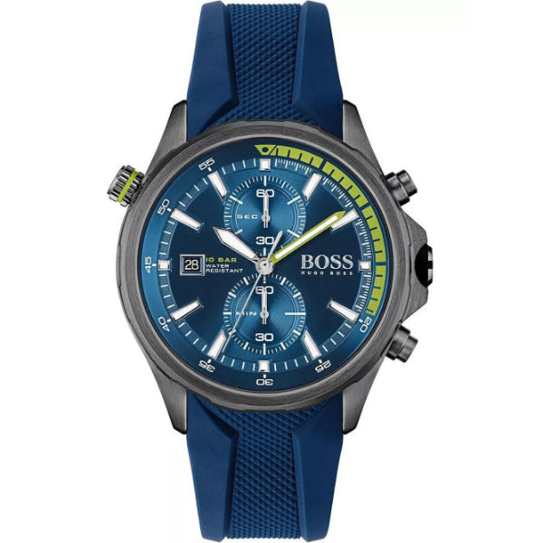 HUGO BOSS Globetrotter Blue Silicone Strap Blue Dial Chronograph Quartz Watch for Gents - 1513821
