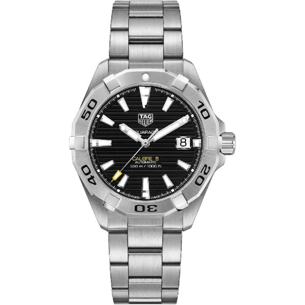 Tag Heuer Aquaracer Calibre 5 Silver Stainless Steel Black Dial Automatic Watch for Gents - WBD2110.BA0928