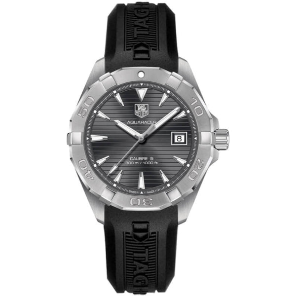 Tag Heuer Aquaracer Calibre 5 Black Silicone Strap Black Dial Automatic Watch for Gents - WAY2113.FT8021