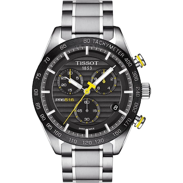 Tissot PRS 516 Silver Stainless Steel Black Dial Chronograph Quartz Watch for Men's - T.100.417.11.051.00