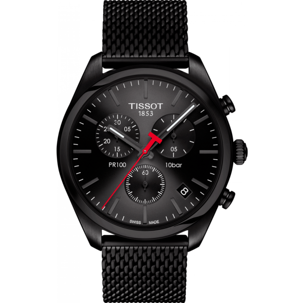 Tissot PR 100 Black Mesh Bracelet Black Dial Chronograph Quartz Watch for Men's - T.101.417.33.051.00