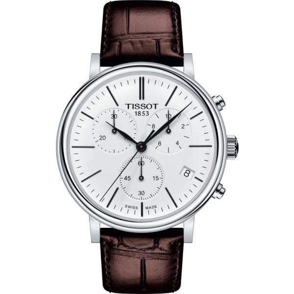 Tissot Carson Premium Brown Leather Strap White Dial Chronograph Quartz Watch for Men's - T.122.417.16.011.00