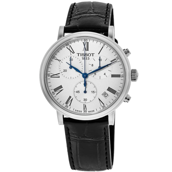 Tissot Carson Premium Black Leather Strap White Dial Chronograph Quartz Watch for Men's - T.122.417.16.033.00