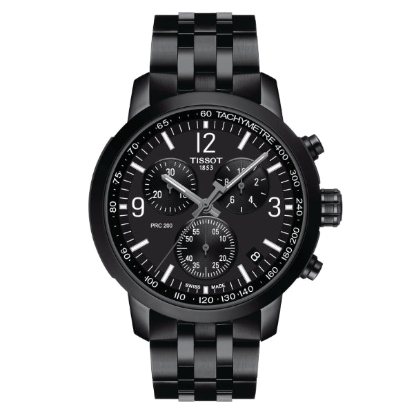 Tissot PRC 200 Black Stainless Steel Black Dial Chronograph Quartz Watch for Men's - T.114.417.33.057.00
