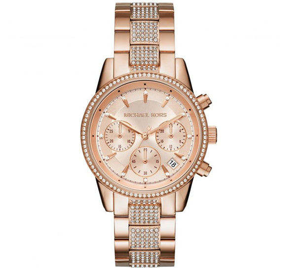 Michael Kors Ritz Rose Gold Stainless Steel Rose Gold Dial Chronograph Quartz Watch for Ladies - MK6485