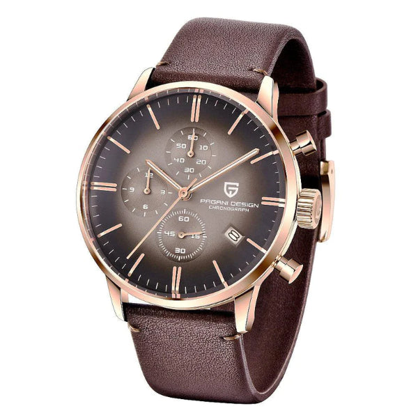 Pagani Design Brown Leather Strap Grey Dial Chronograph Quartz Watch for Gents - PD2720K