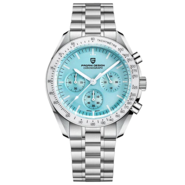 Pagani Design Silver Stainless Steel Aqua Blue Dial Chronograph Quartz Watch for Gents - PD1701