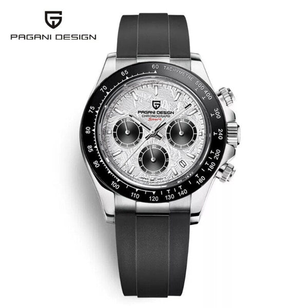 Pagani Design Black Silicone Strap Meteorite White Dial Quartz Watch for Gents - PD1664