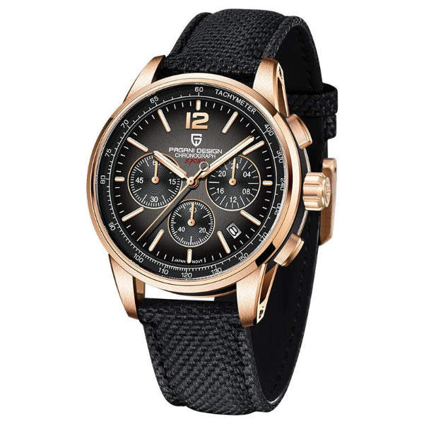 Pagani Design Black Leather Strap Grey Dial Chronograph Quartz Watch for Gents - PDYS008