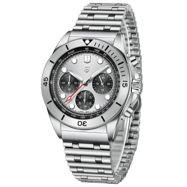 Pagani Design Silver Stainless Steel Silver Dial Chronograph Quartz Watch for Gents - PD1705