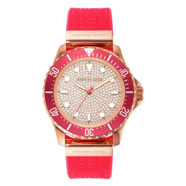 Michael Kors Slim Everest Pink Silicone Strap Rose Gold Dial Quartz Watch for Ladies - MK7359