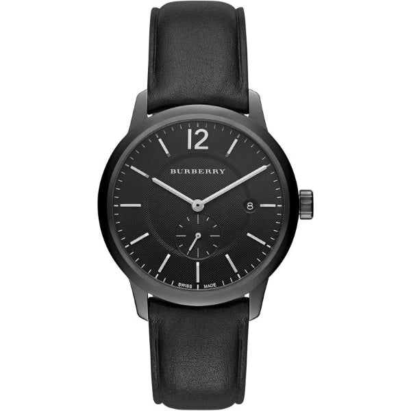 Burberry The Classic Black Leather Strap Black Dial  Quartz Watch for Gents - BU10003