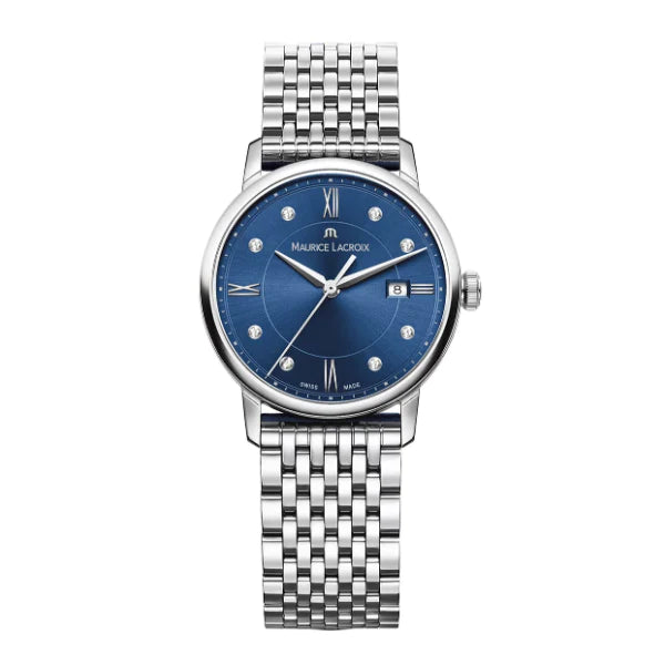 Maurice Lacroix Eliros Silver Stainless Steel Blue Dial Quartz Watch for Gents - EL1094-SS002-450-1