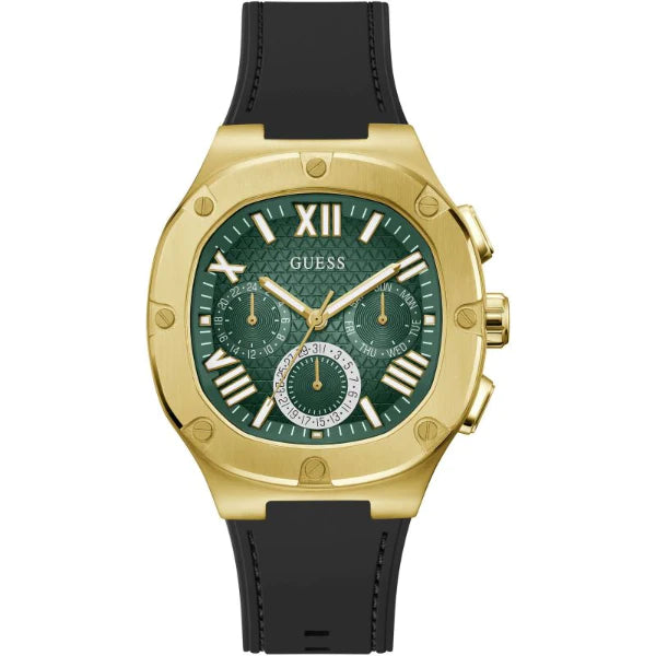 Guess Black Silicone Strap Green Dial Chronograph Quartz Watch for Gents - GW0571G3