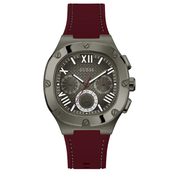 Guess Red Silicone Strap Grey Dial Chronograph Quartz Watch for Gents - GW0571G4