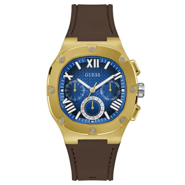 Guess Brown Silicone Strap Blue Dial Chronograph Quartz Watch for Gents - GW0571G5