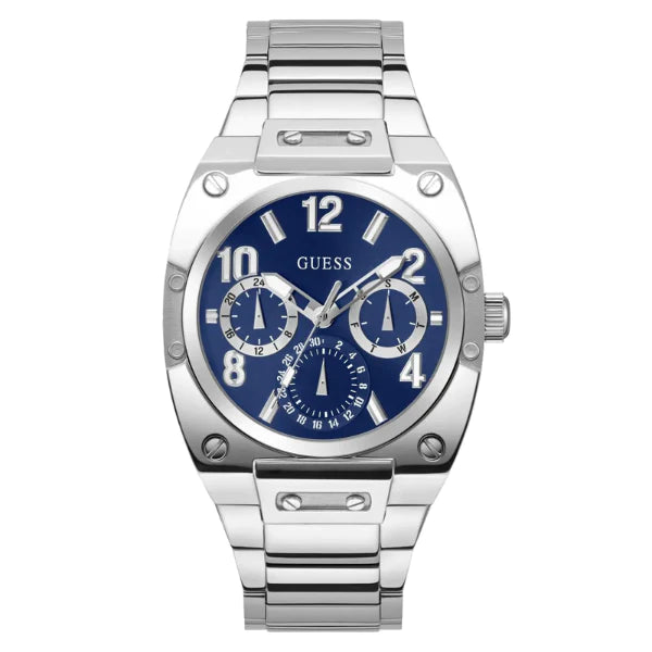 Guess Silver Stainless Steel Blue Dial Quartz Watch for Gents - GW0624G1
