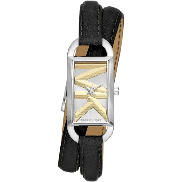 Michael Kors Empire Black Leather Strap Silver Dial Quartz Watch for Ladies - MK4722