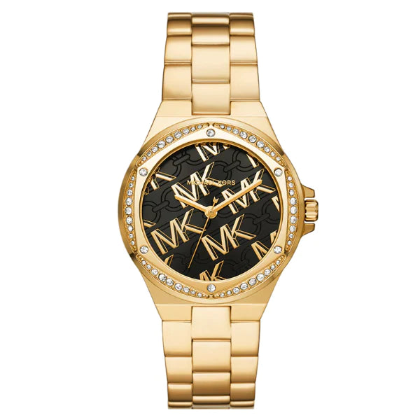 Michael Kors Lennox Gold Stainless Steel Black Dial Quartz Watch for Ladies - MK7404