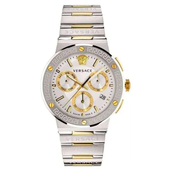 Versace Greca Logo Two-tone Stainless Steel Silver Dial Chronograph Quartz Watch for Gents - VEZ900321