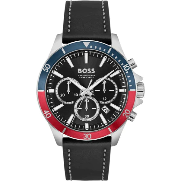 Hugo Boss Troper Black Leather Strap Black Dial Chronograph Quartz Watch for Gents - 1514099