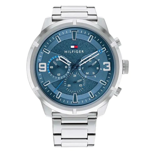 Tommy Hilfiger Wild Silver Stainless Steel Blue Dial Chronograph Quartz Watch for Gents - 1792077
