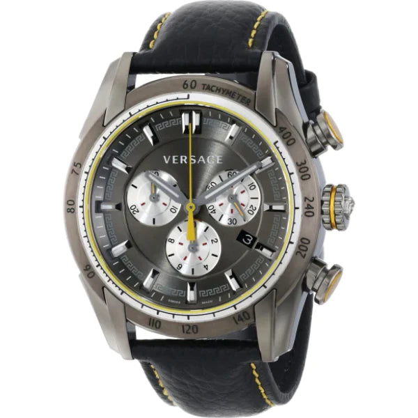Versace V-Ray Black Leather Strap Grey Dial Chronograph Quartz Watch for Gents - VDB020014