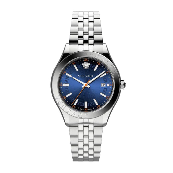 Versace Hellenyium Silver Stainless Steel Blue Dial Quartz Watch for Gents - VEVK00921