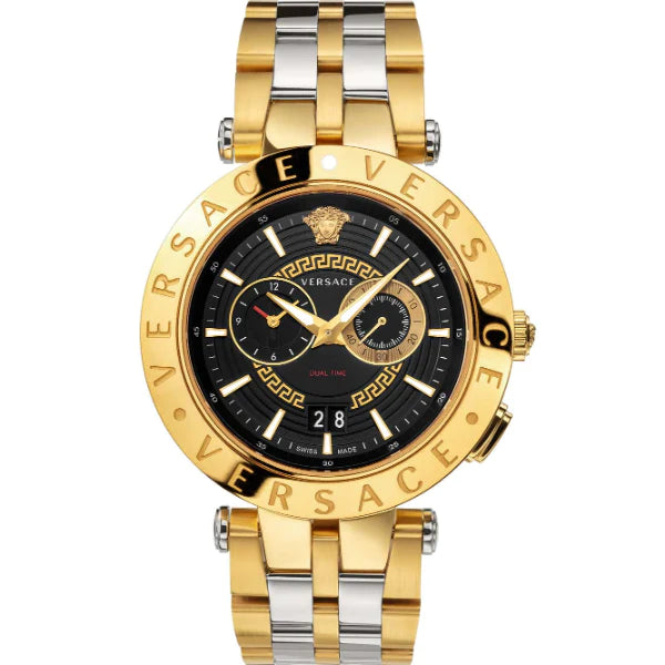 Versace V-Race Two-tone Stainless Steel Black Dial Quartz Watch for Gents - VEBV00519