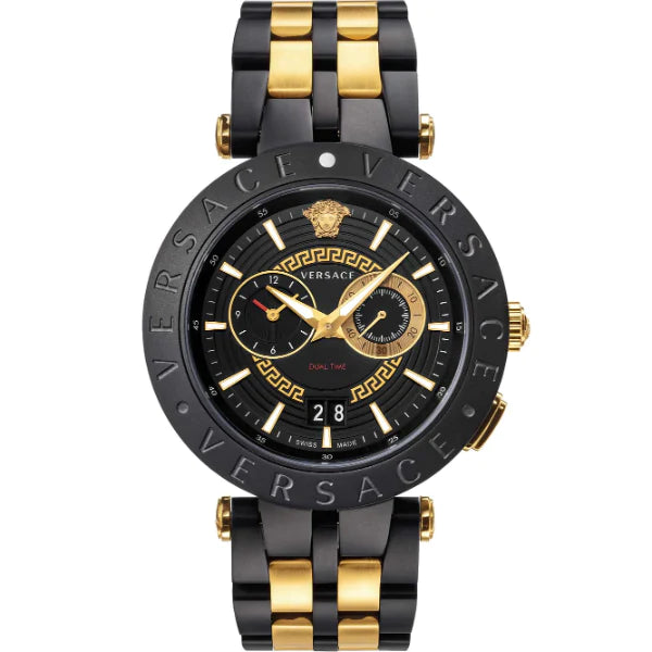 Versace V-Race Two-tone Stainless Steel Black Dial Quartz Watch for Gents - VEBV00619