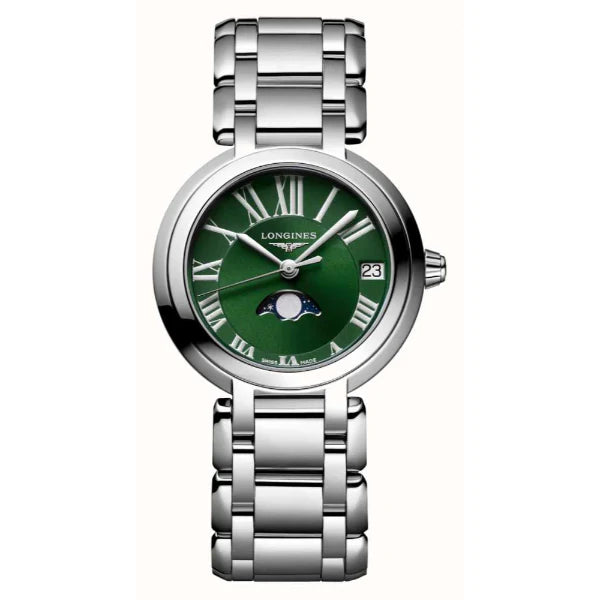 Longines PrimaLuna Silver Stainless Steel Green Dial Quartz Watch for Ladies - L81154616