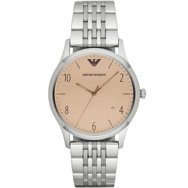 Emporio Armani Classic Silver Stainless Steel Cream Dial Quartz Watch for Gents - AR1881